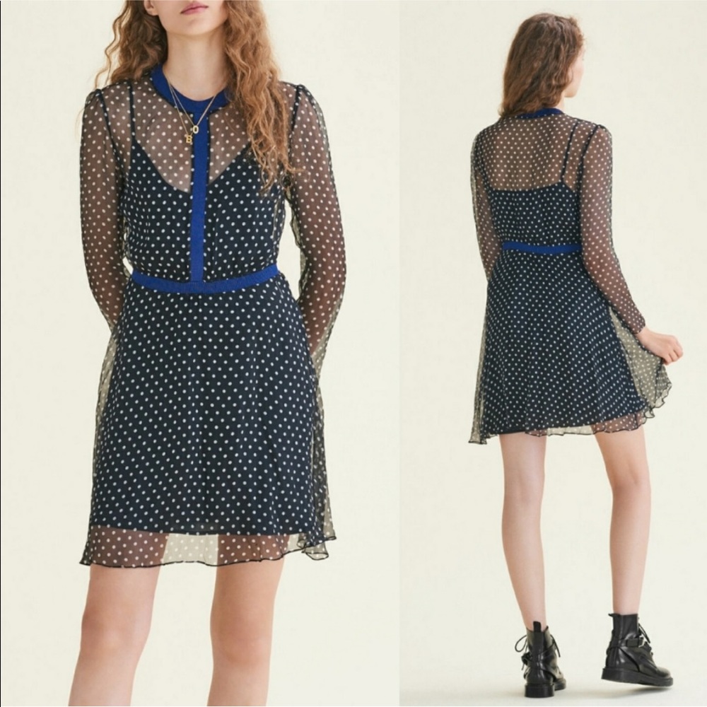 Maje Royali Polka Dot Shiffon Dress FR 3